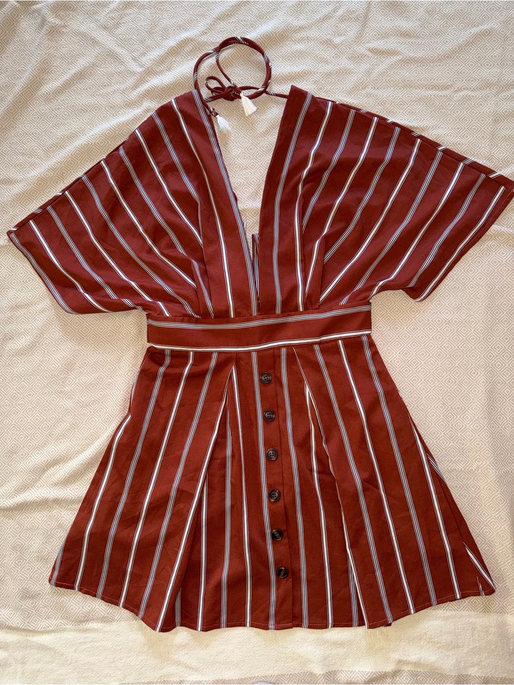 Essue striped deep V neck, mini dress